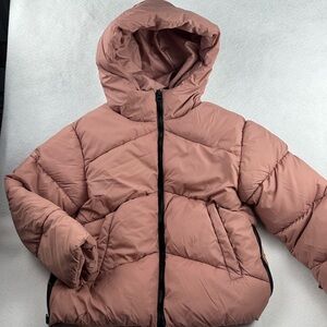 ZARA Girls Hooded Puffer Jacket Pink Size 13/14 Zip Coat Winter Cozy EUC